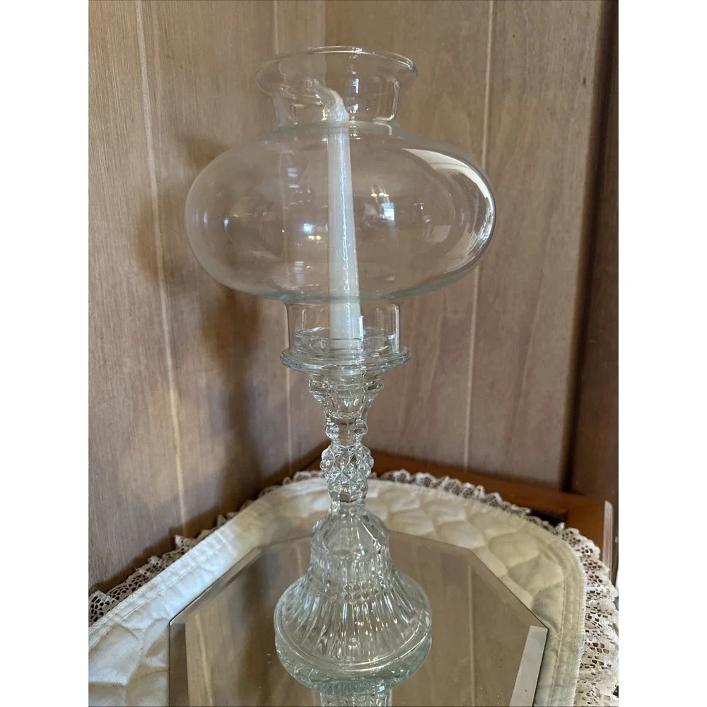 Vintage Tiara Clear Glassware Venetian Candle Lamp New In Box 15 Inches Tall‎